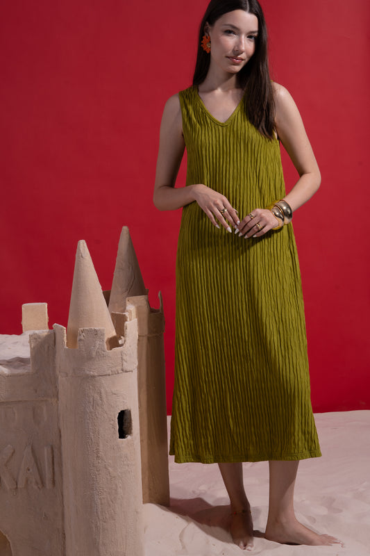 Green cut long dress