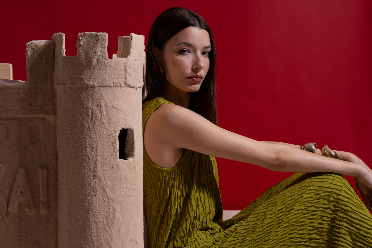 Green cut long dress