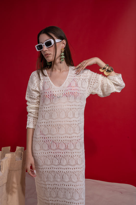 Off-white long knitted cover-up