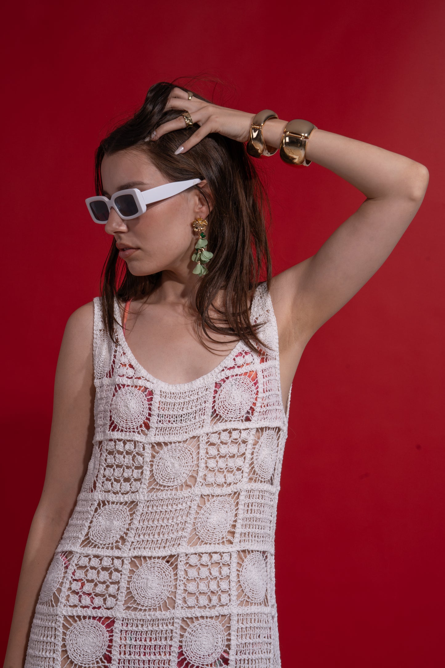 White cut handmade long coverup