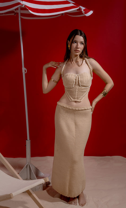 Handmade Beige unique set with pearls