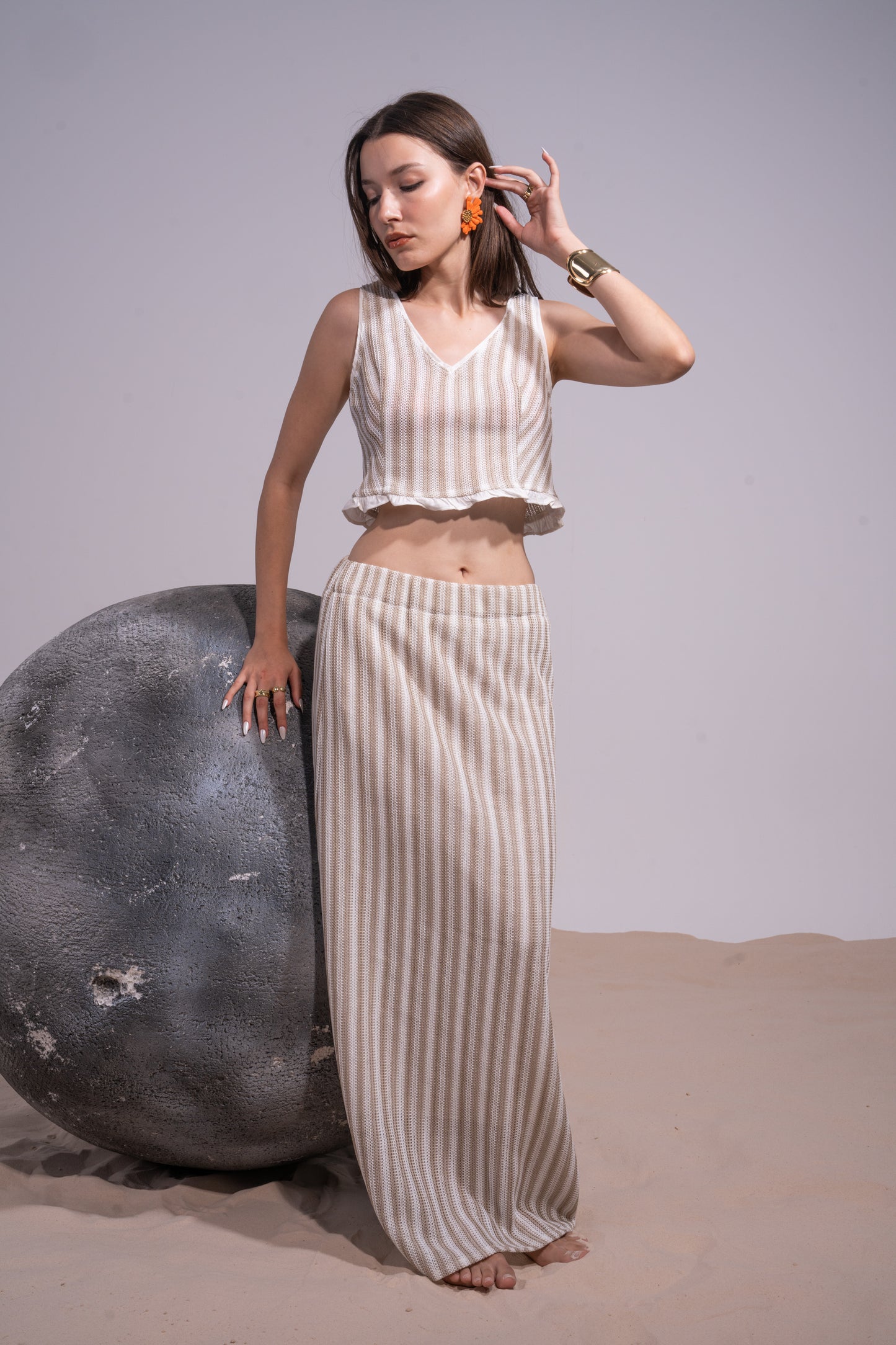 Cut top wz ruffles +skirt crochet set