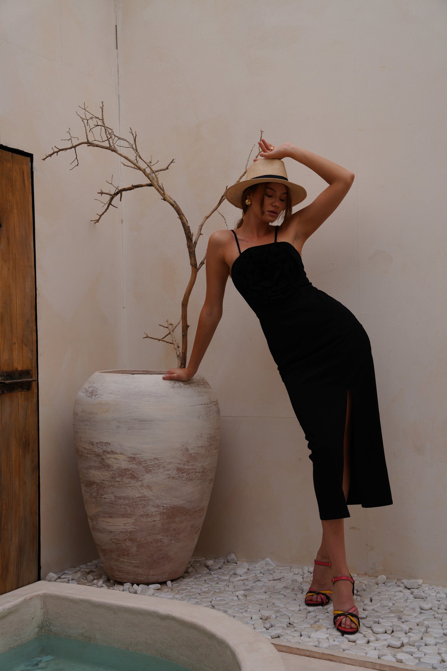 Black flower tide long dress wz slit