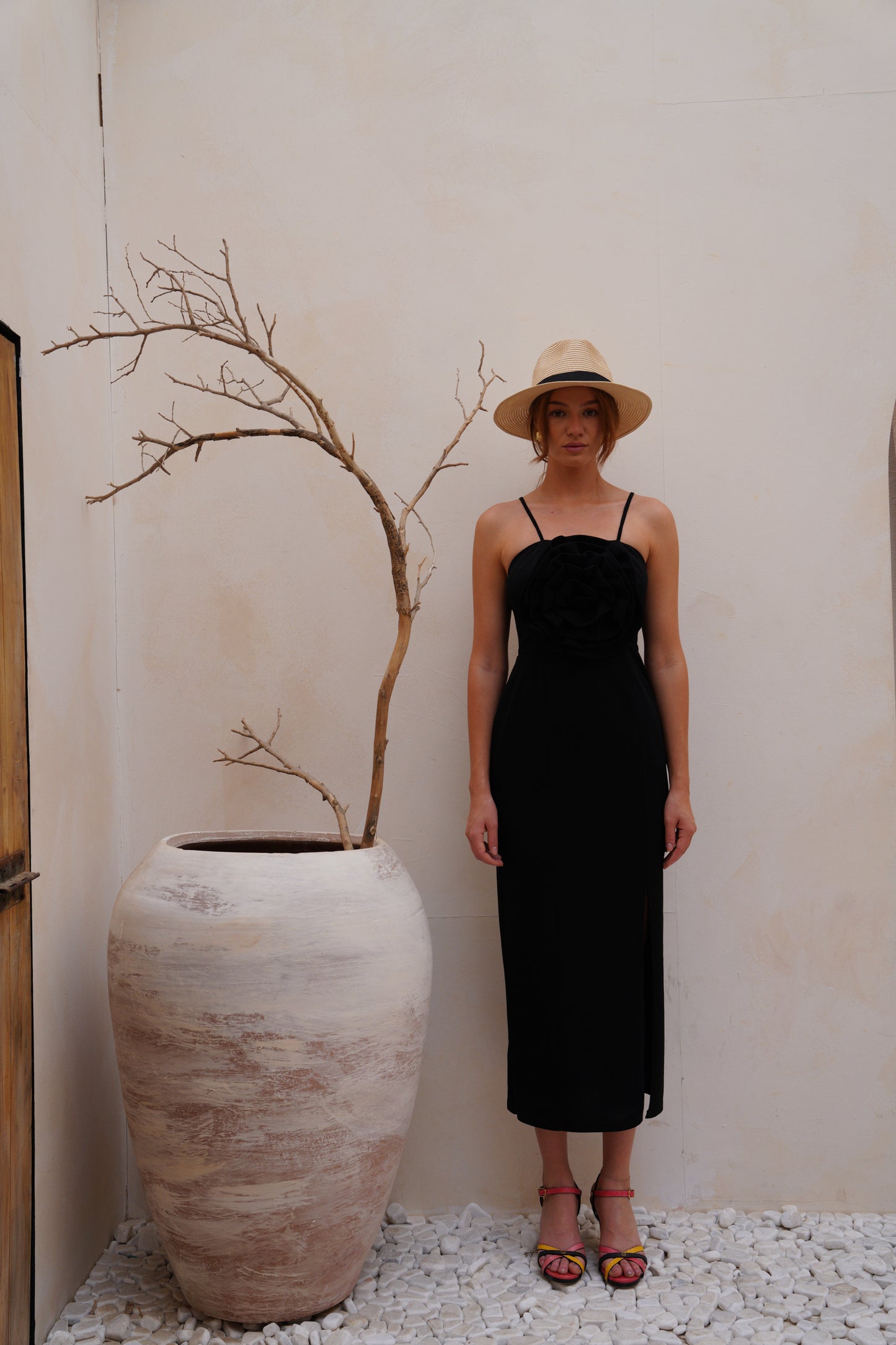Black flower tide long dress wz slit