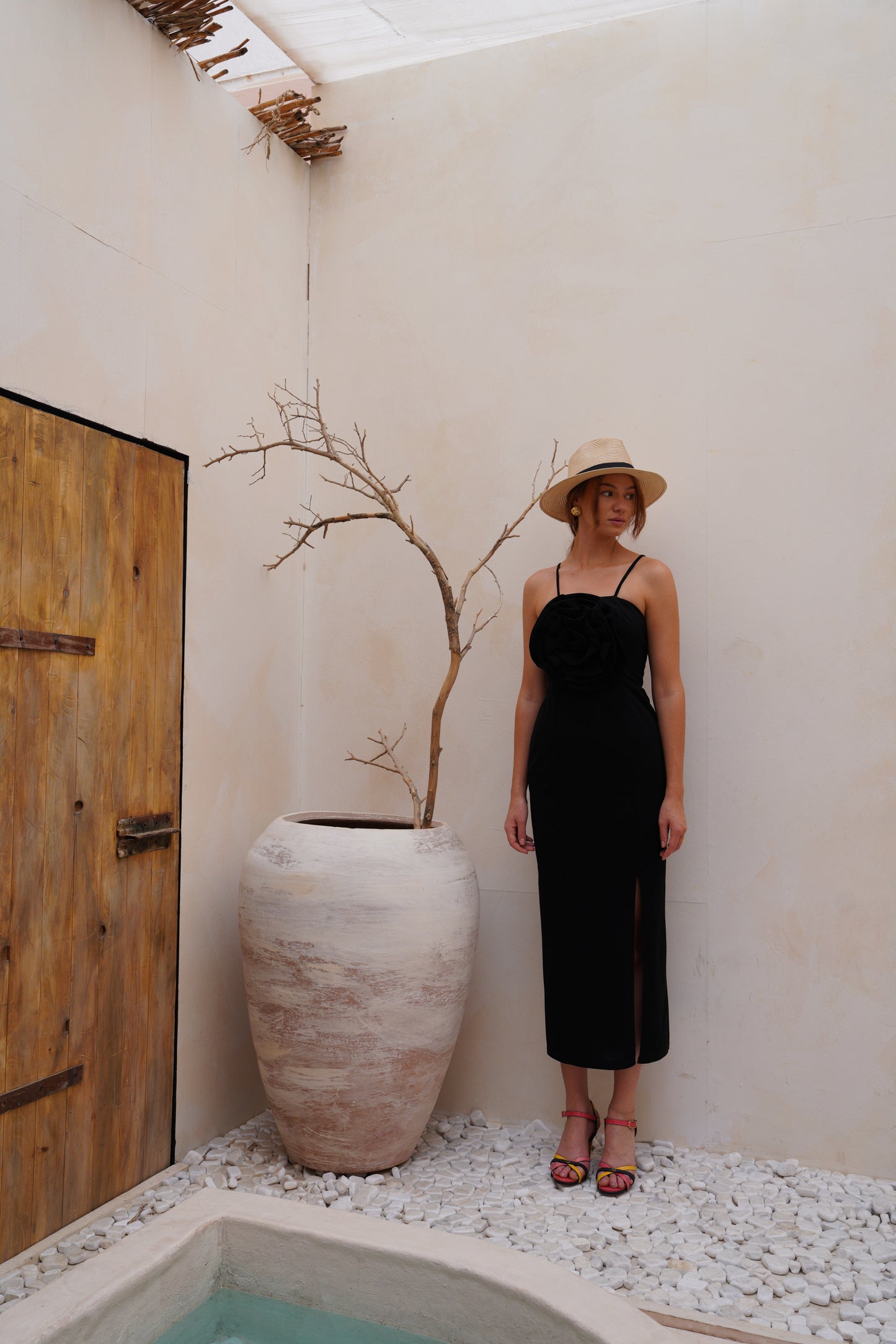 Black flower tide long dress wz slit