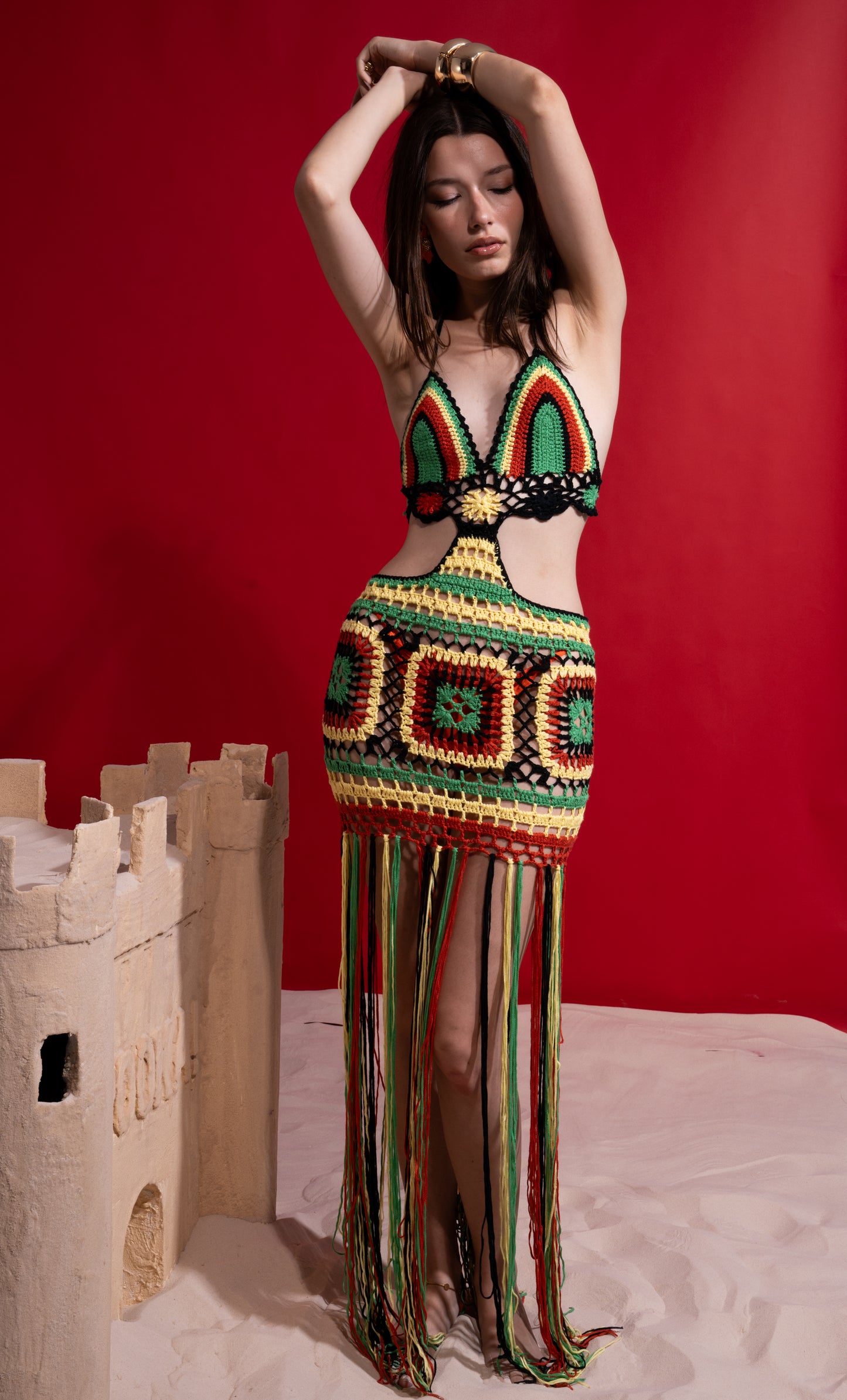 Multicolor handmade coverup wz long fringes