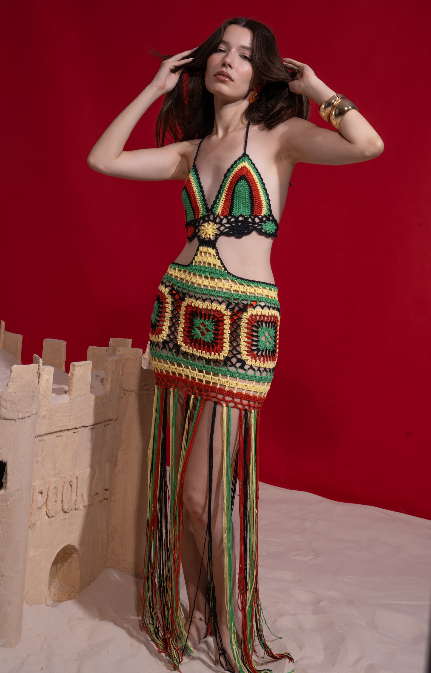 Multicolor handmade coverup wz long fringes