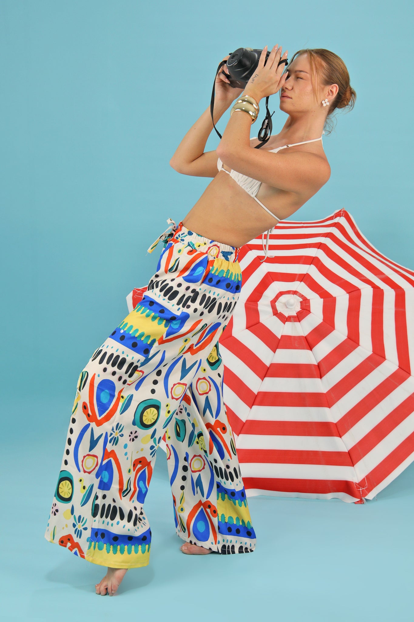 Multicolor Abstract Print Wide-Leg Pants