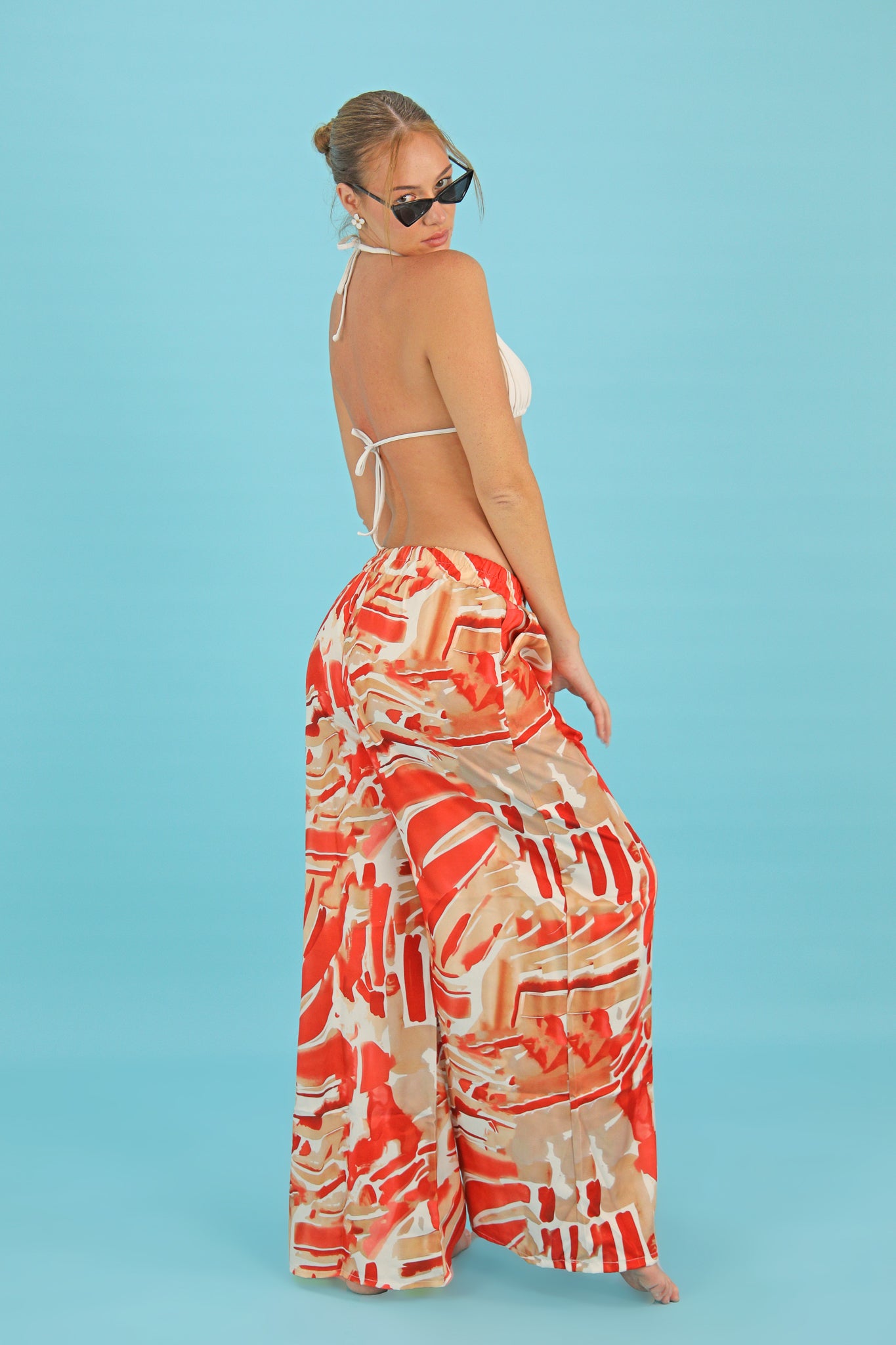 Orange Brushstroke Print Palazzo Pants