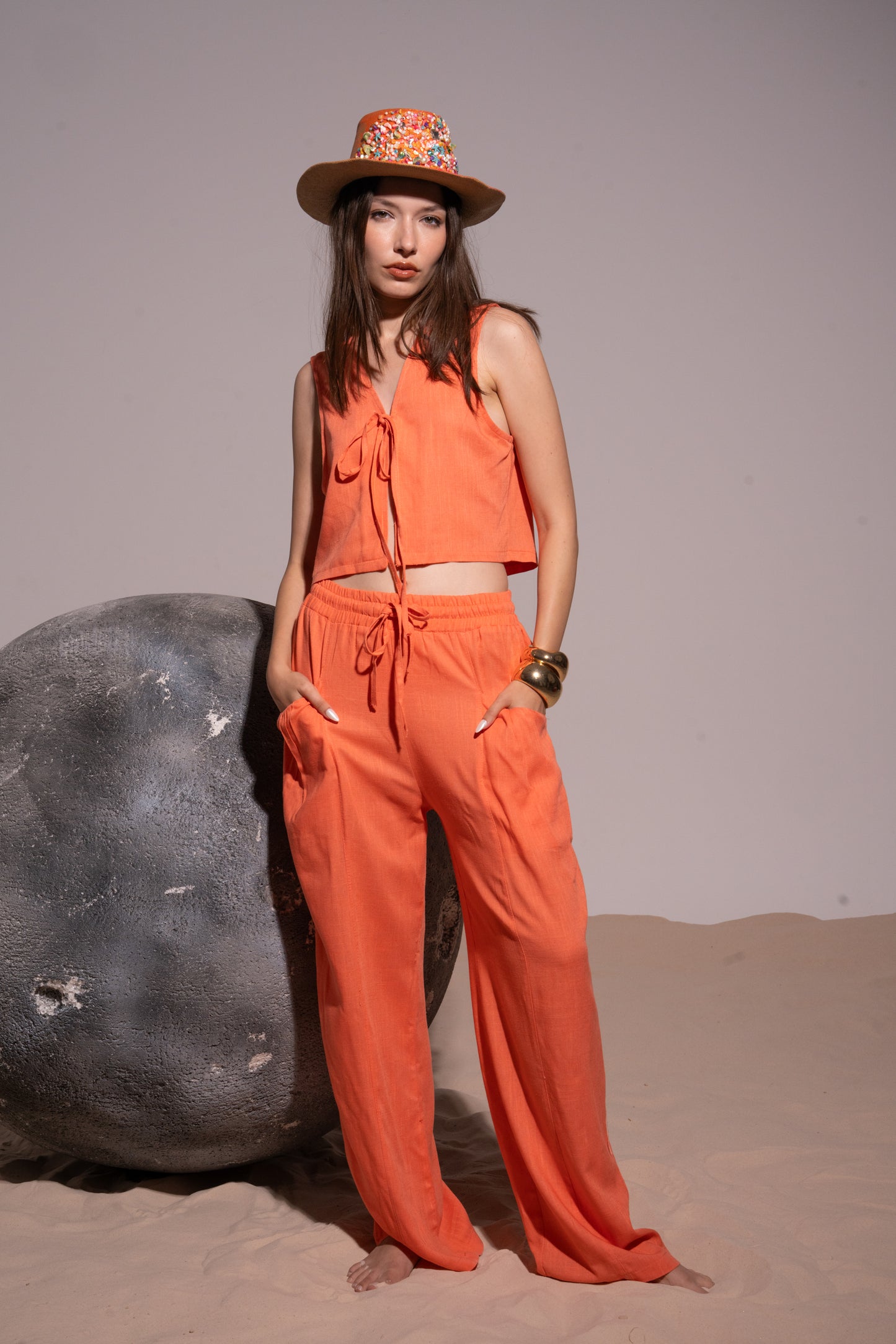 Orange linen 2 piece set