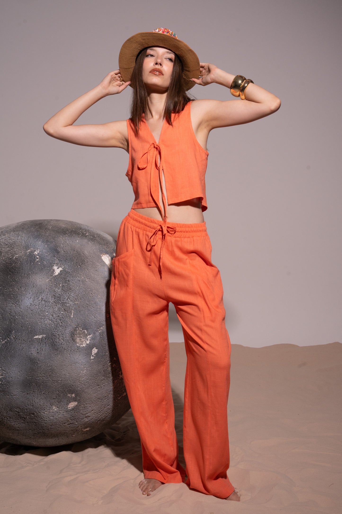Orange linen 2 piece set