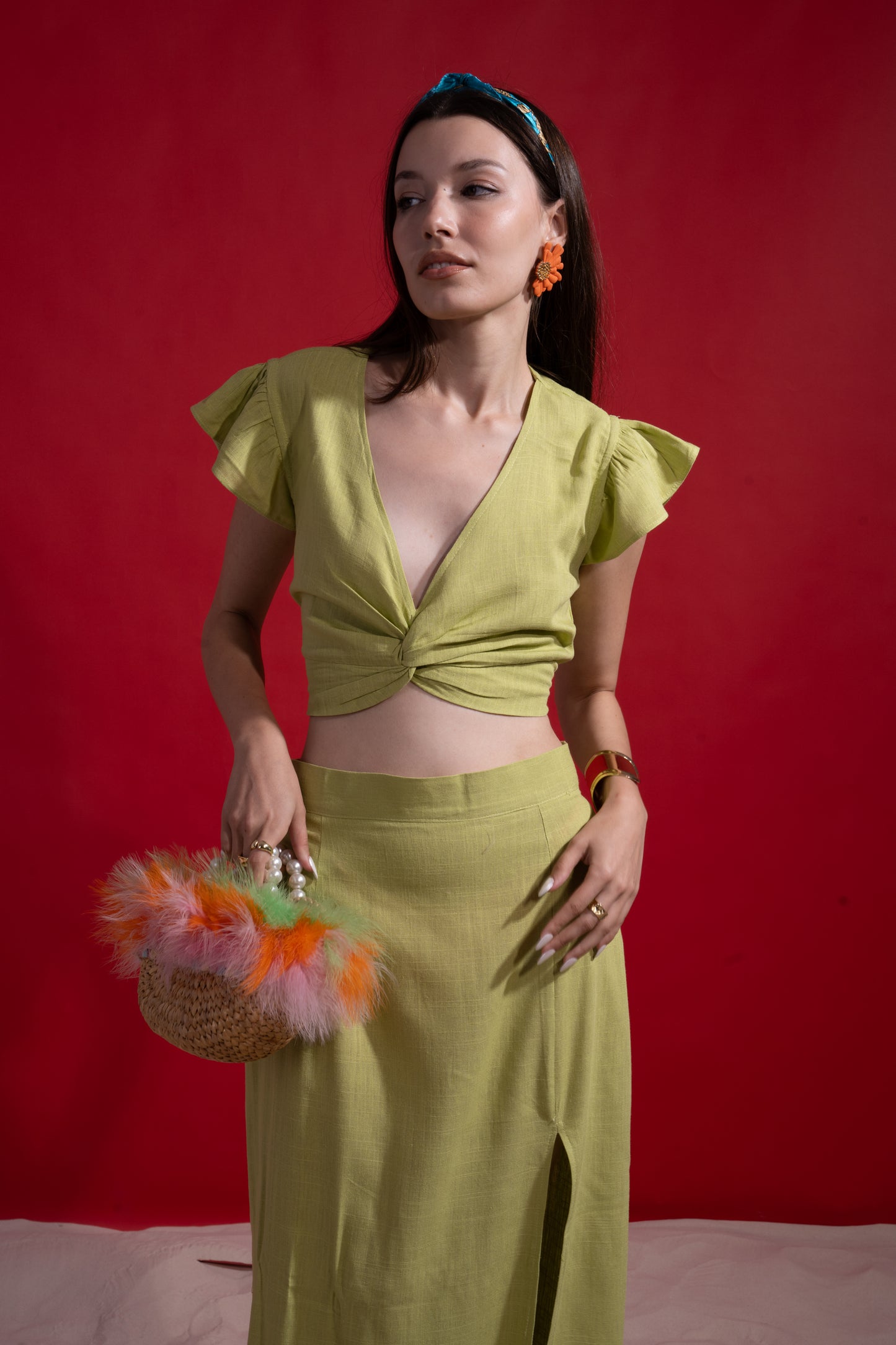 Apple green linen 2 piece set