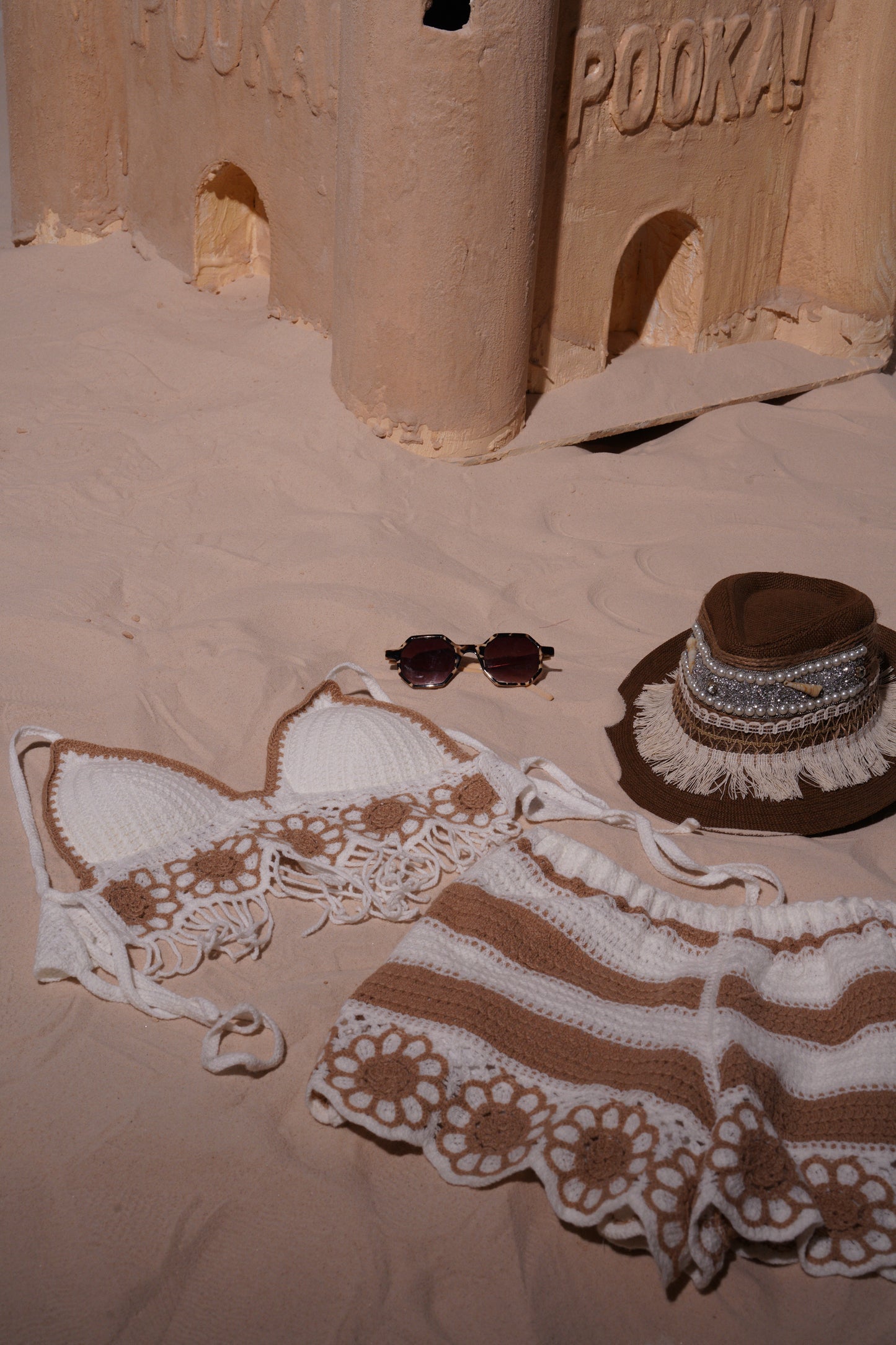 Light Beige cropped top short set