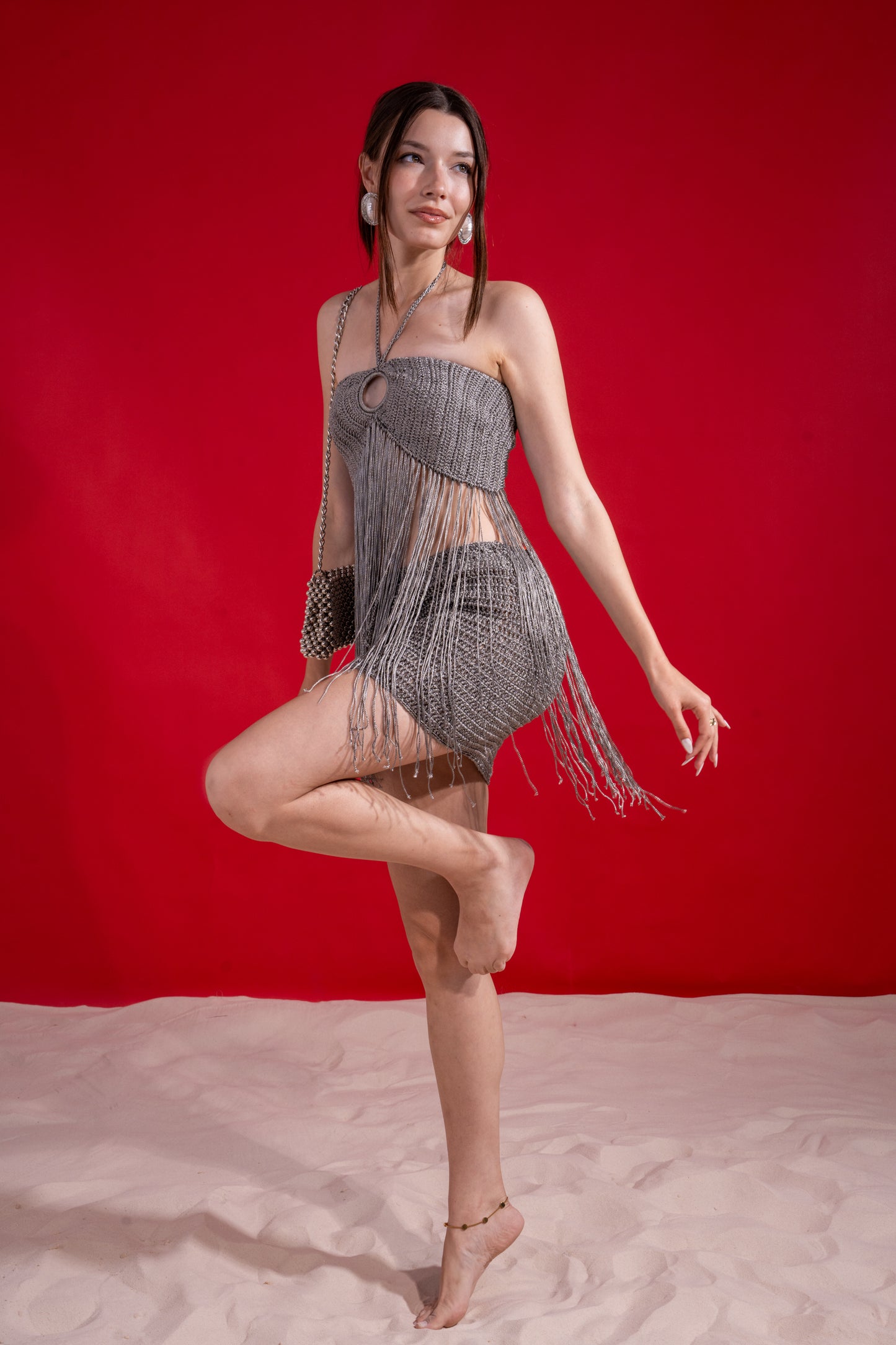 Dark silver fringe set