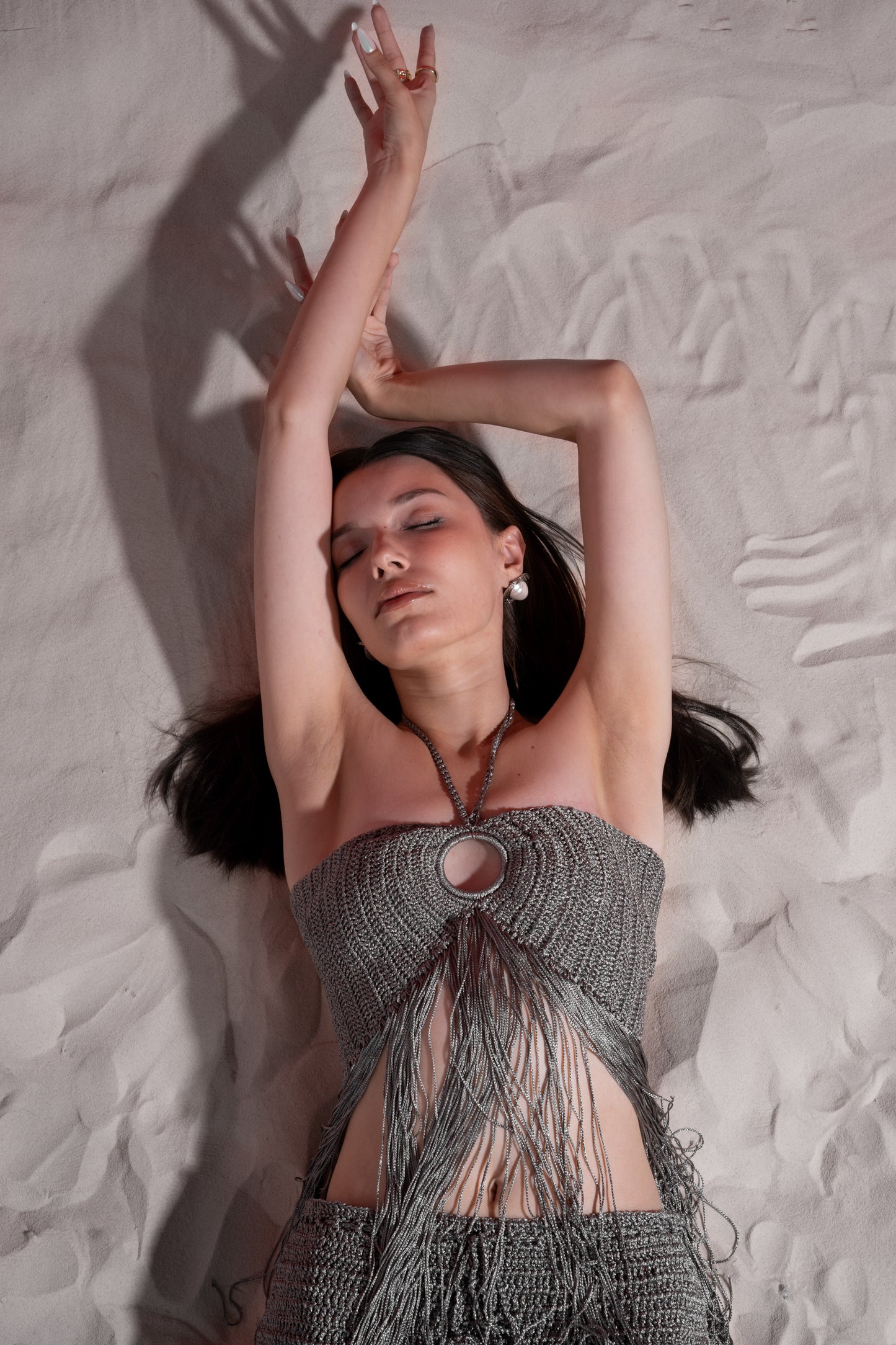 Dark silver fringe set
