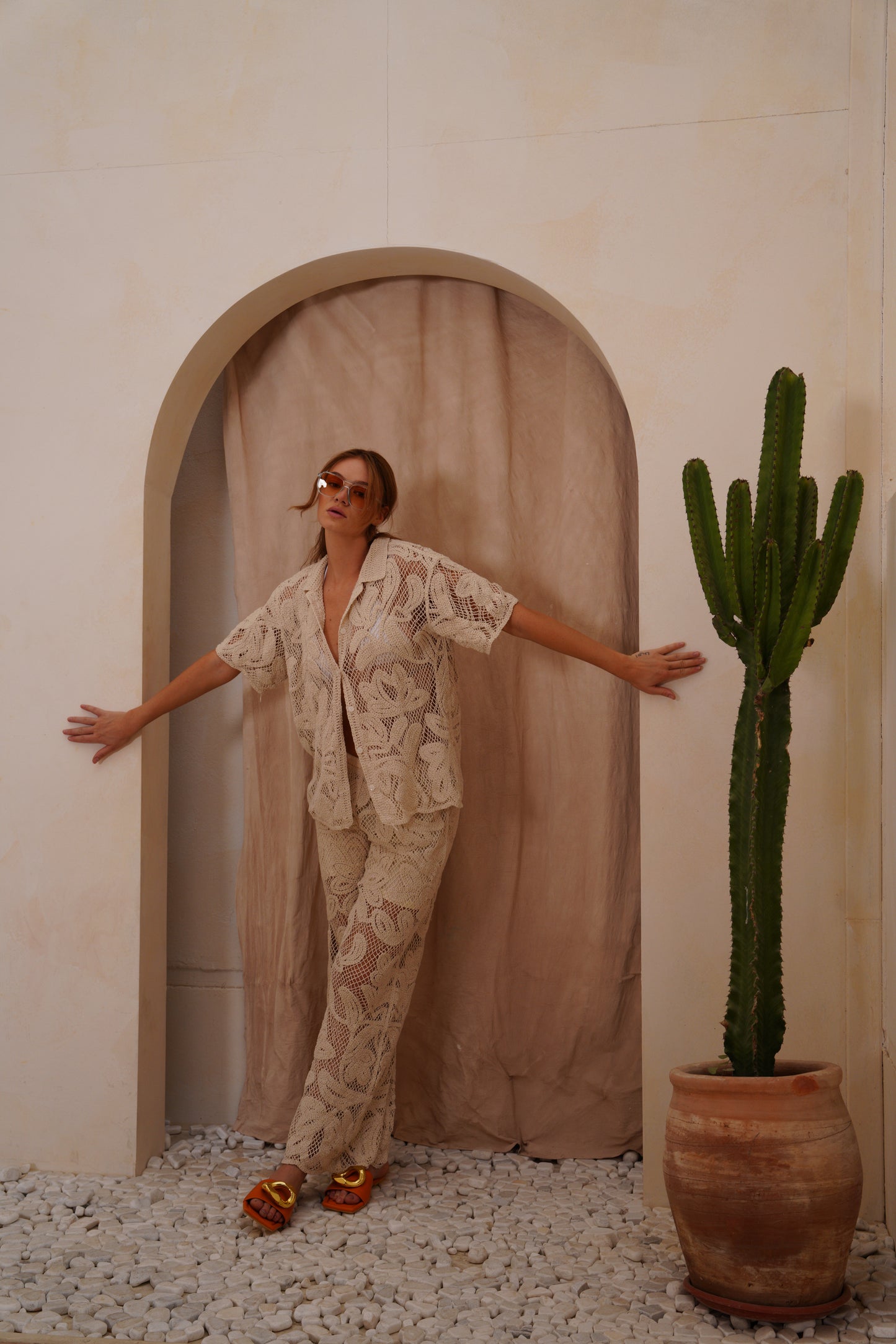 Handmade half sleeve Beige set