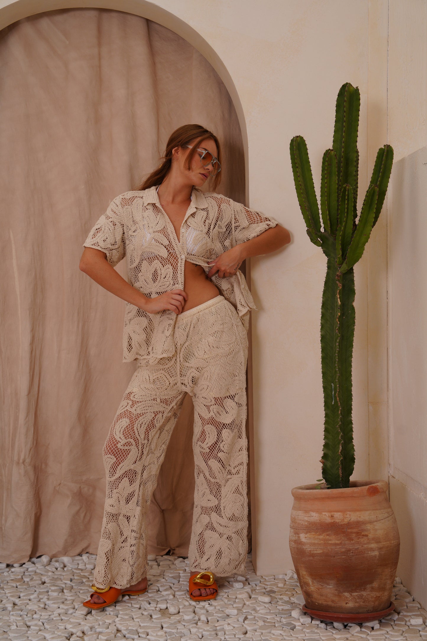 Handmade half sleeve Beige set