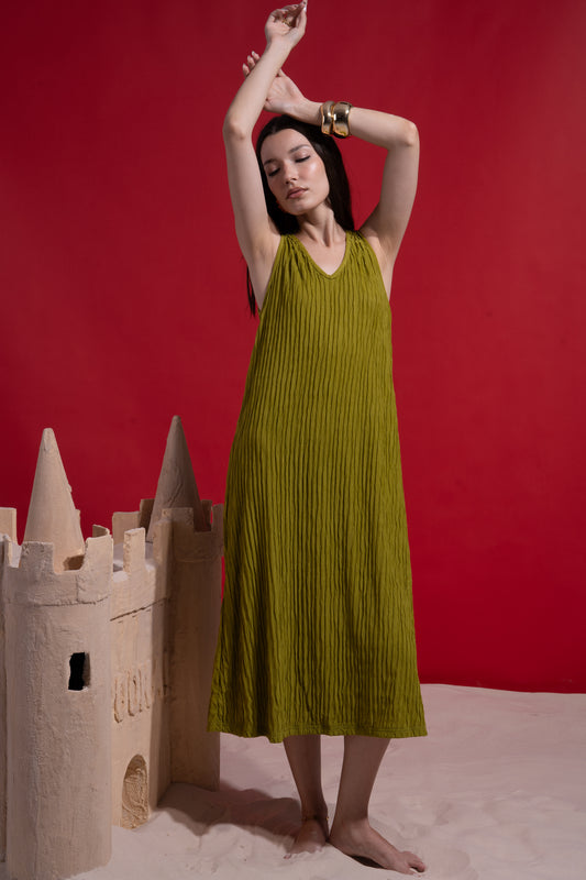 Green cut long dress