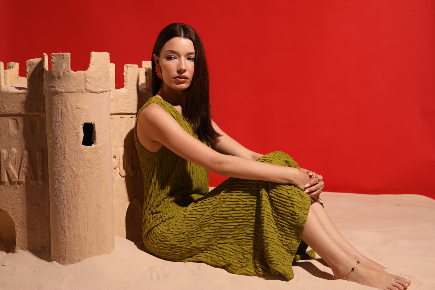Green cut long dress