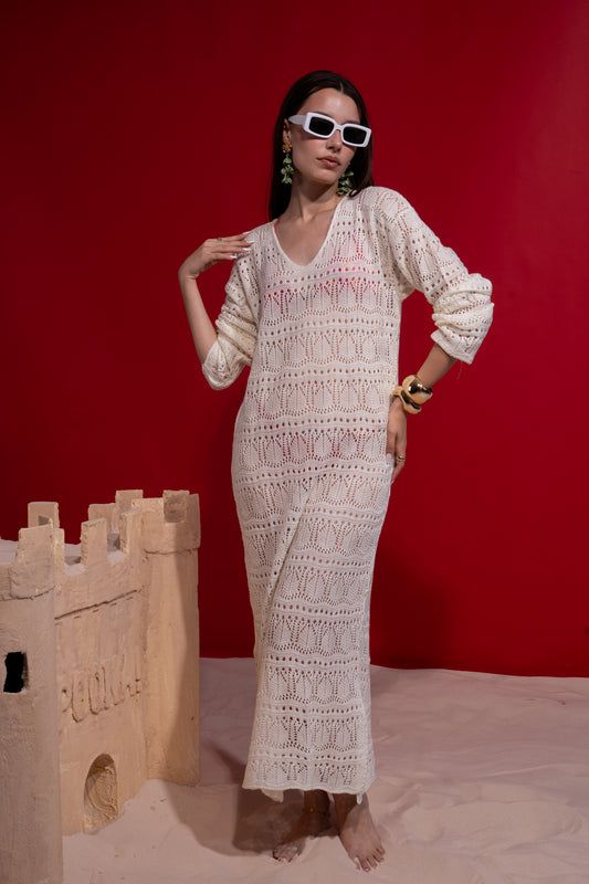 Off-white long knitted cover-up