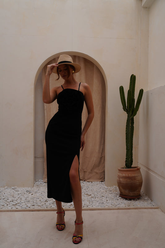 Black flower tide long dress wz slit