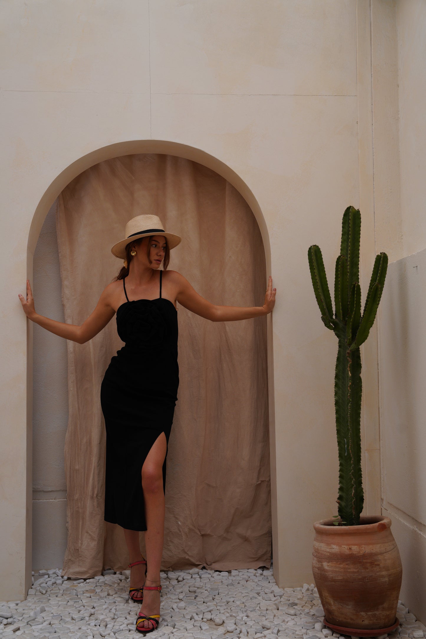 Black flower tide long dress wz slit