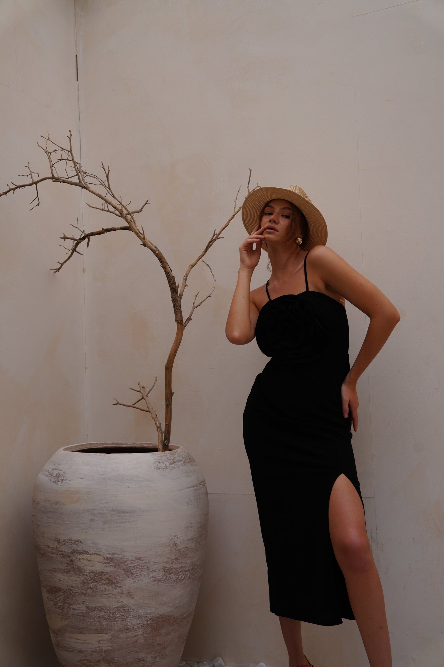 Black flower tide long dress wz slit