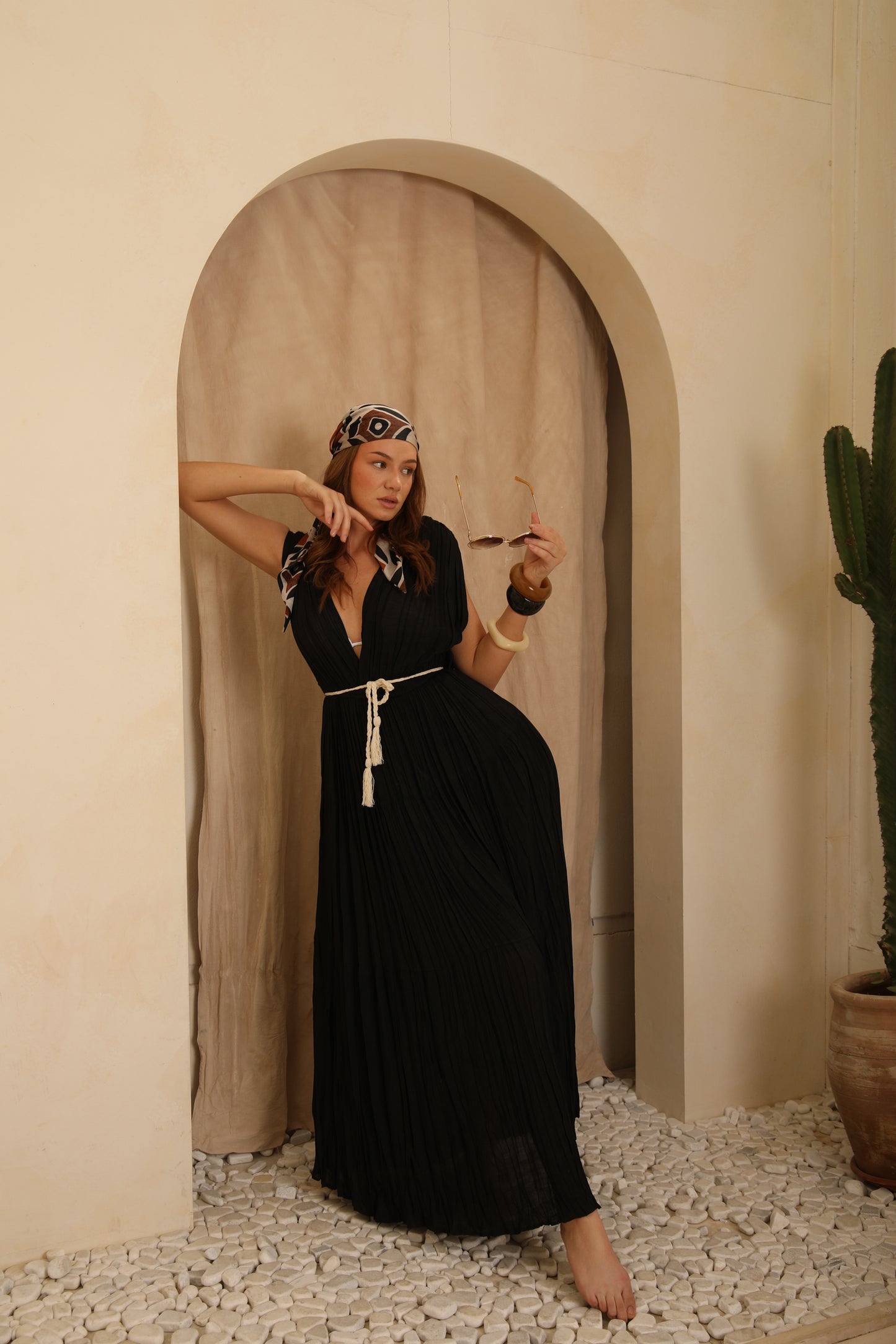 Black cut long loose dress