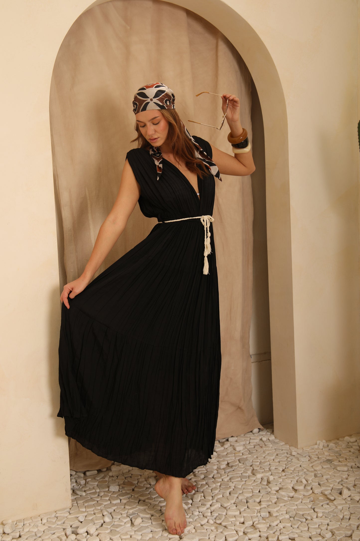 Black cut long loose dress