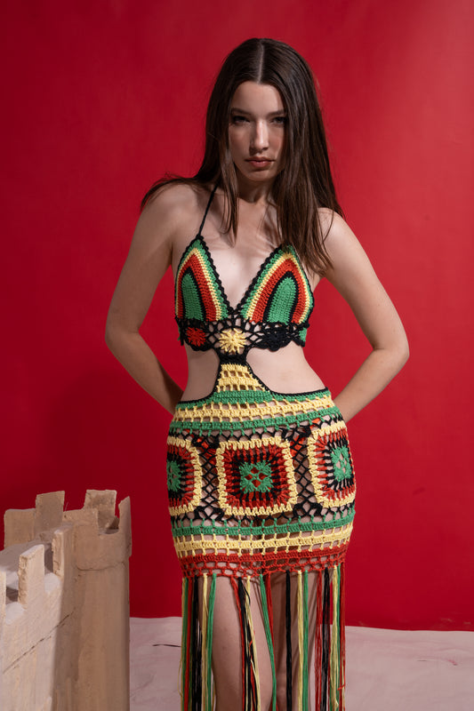 Multicolor handmade coverup wz long fringes