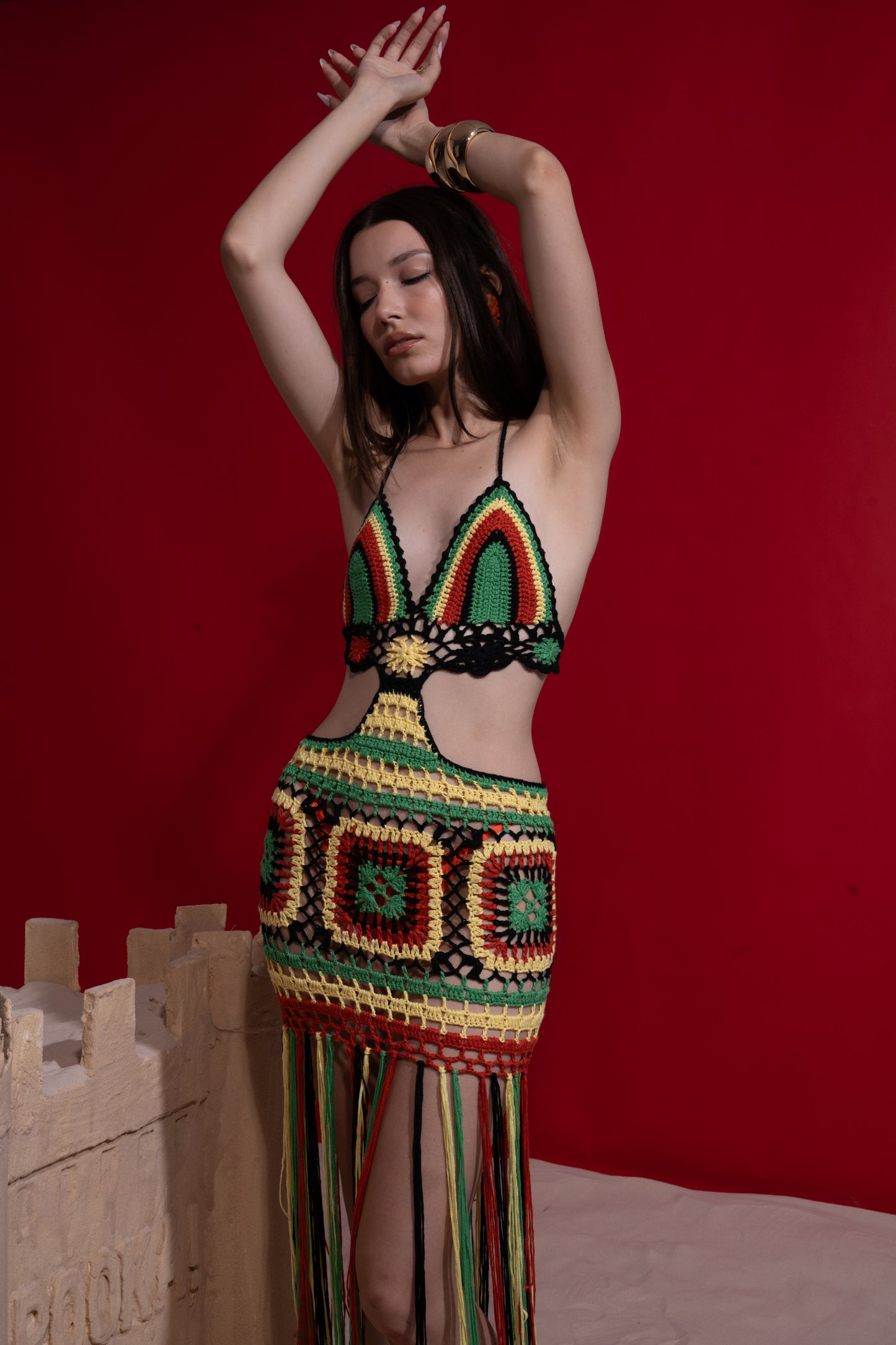 Multicolor handmade coverup wz long fringes