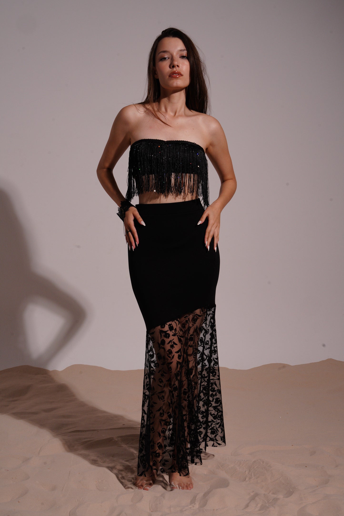 Black semi see thru maxi skirt
