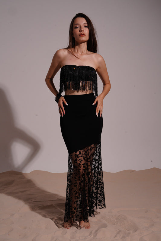 Black semi see thru maxi skirt