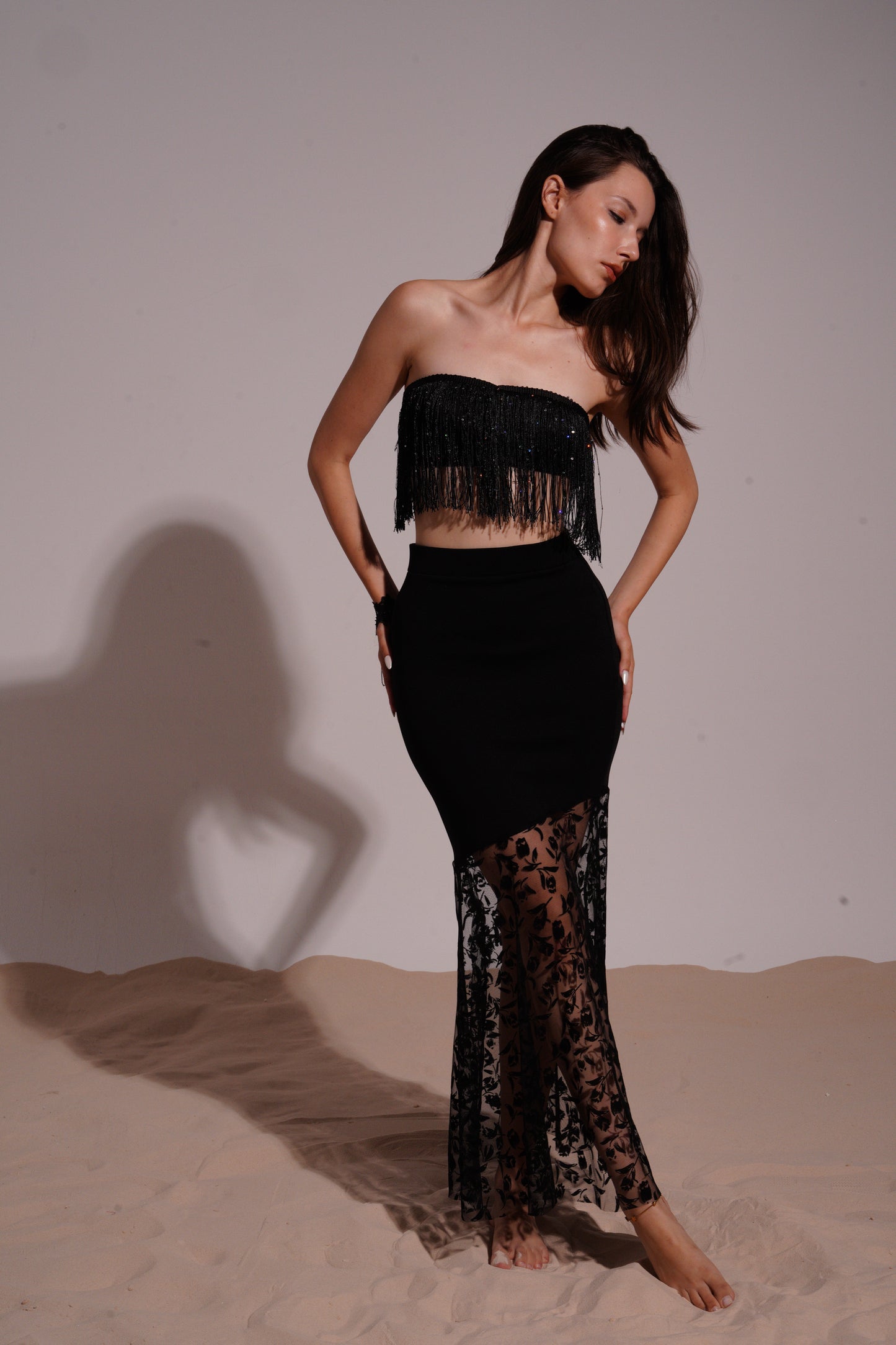 Black semi see thru maxi skirt