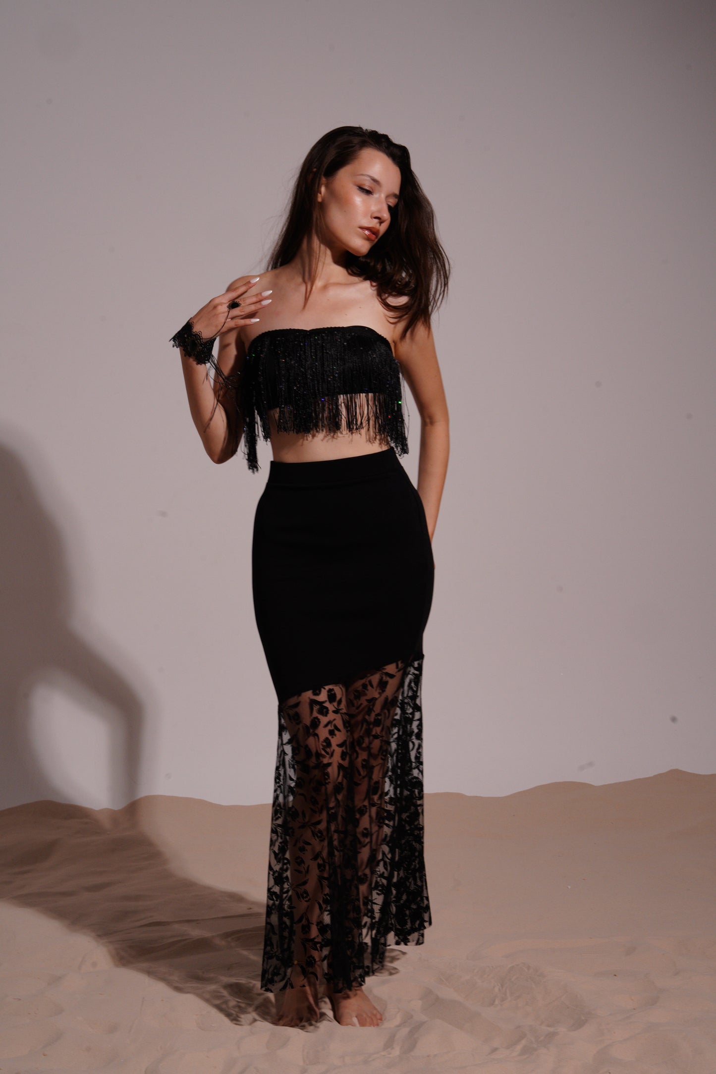 Black semi see thru maxi skirt