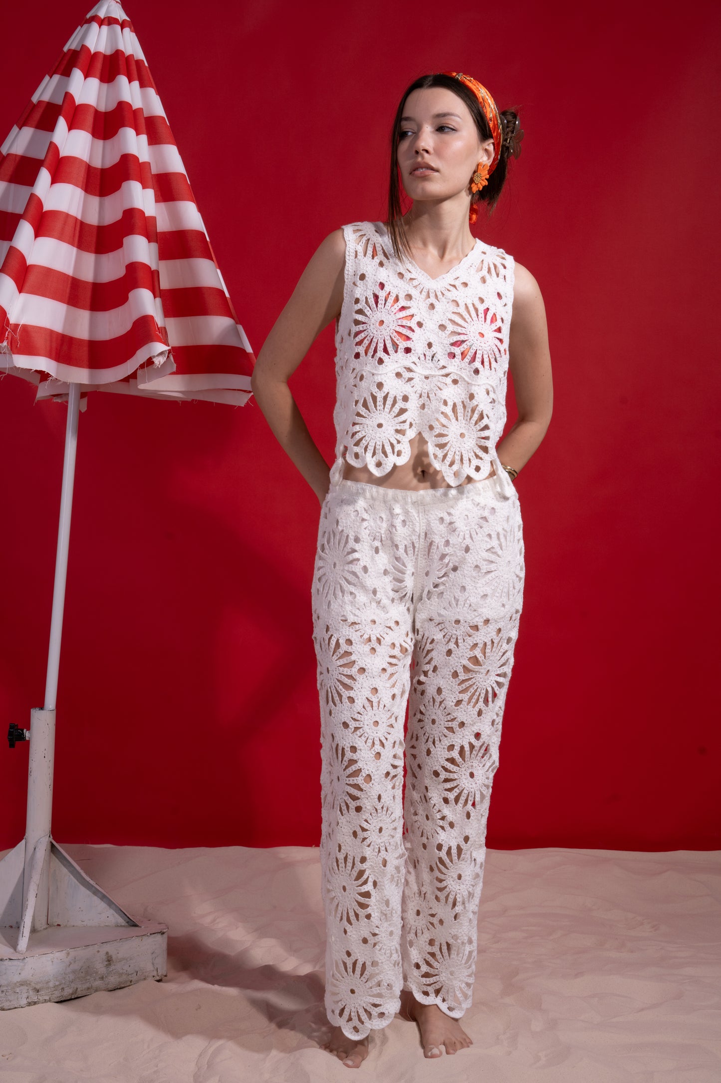 White handmade flower 2 pieces set