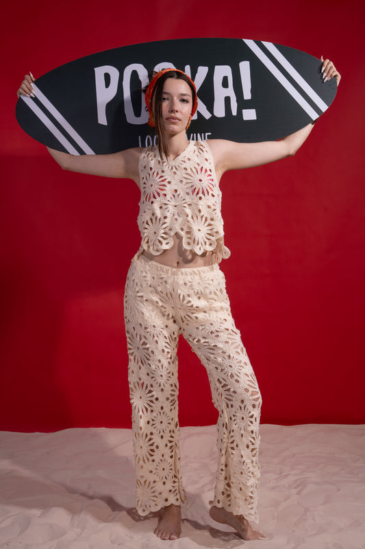 Beige handmade flower 2 piece set