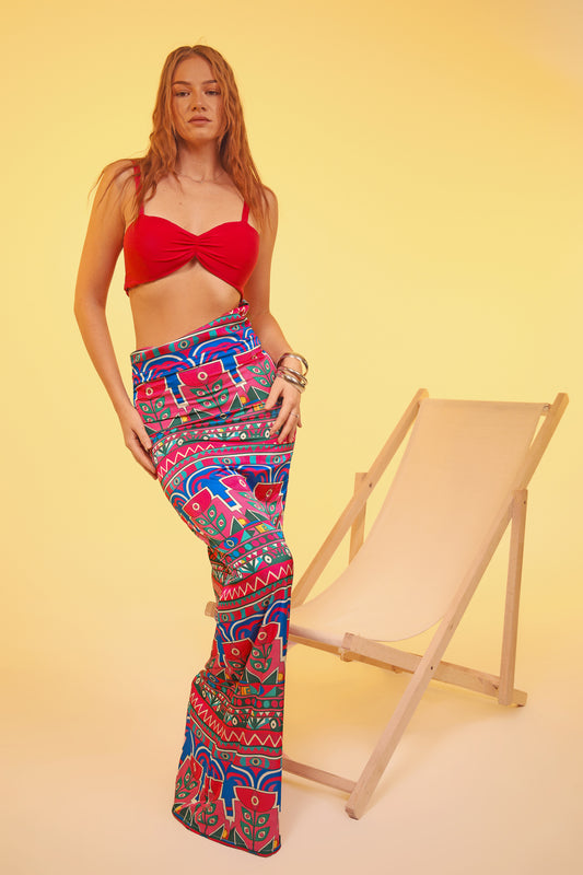 Aztec Print Co-ord Set – Red Twist Top & Flared Skirt