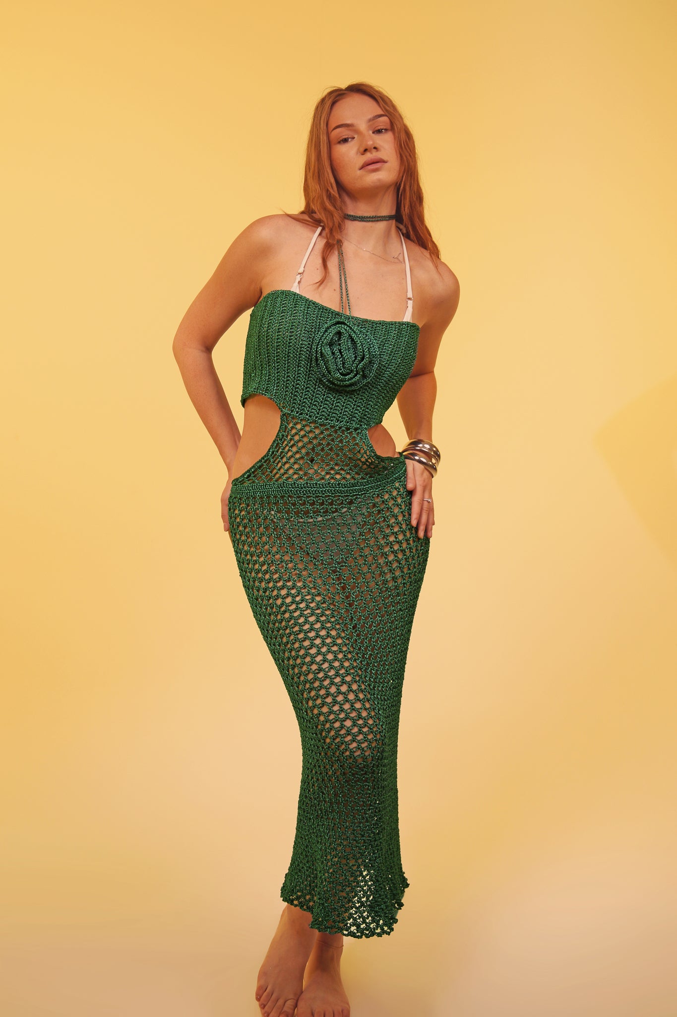 Green Cut-out Crochet Dress