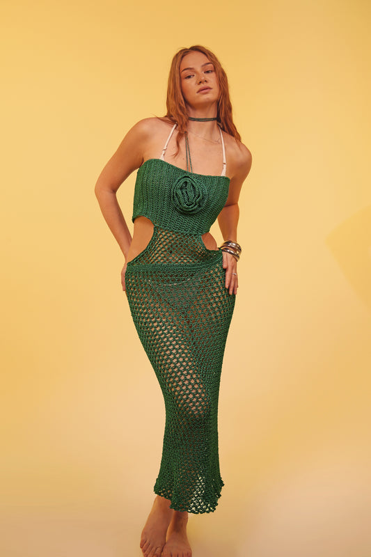Green Cut-out Crochet Dress