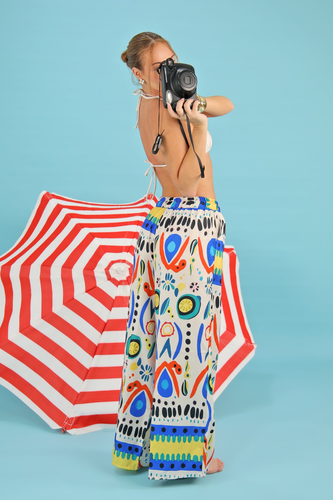 Multicolor Abstract Print Wide-Leg Pants
