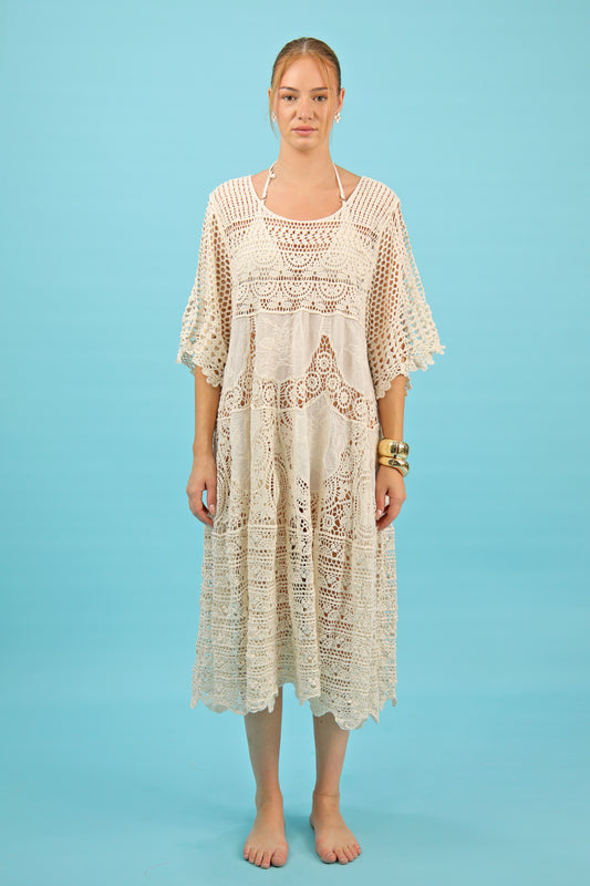 Beige Crochet Beach Dress