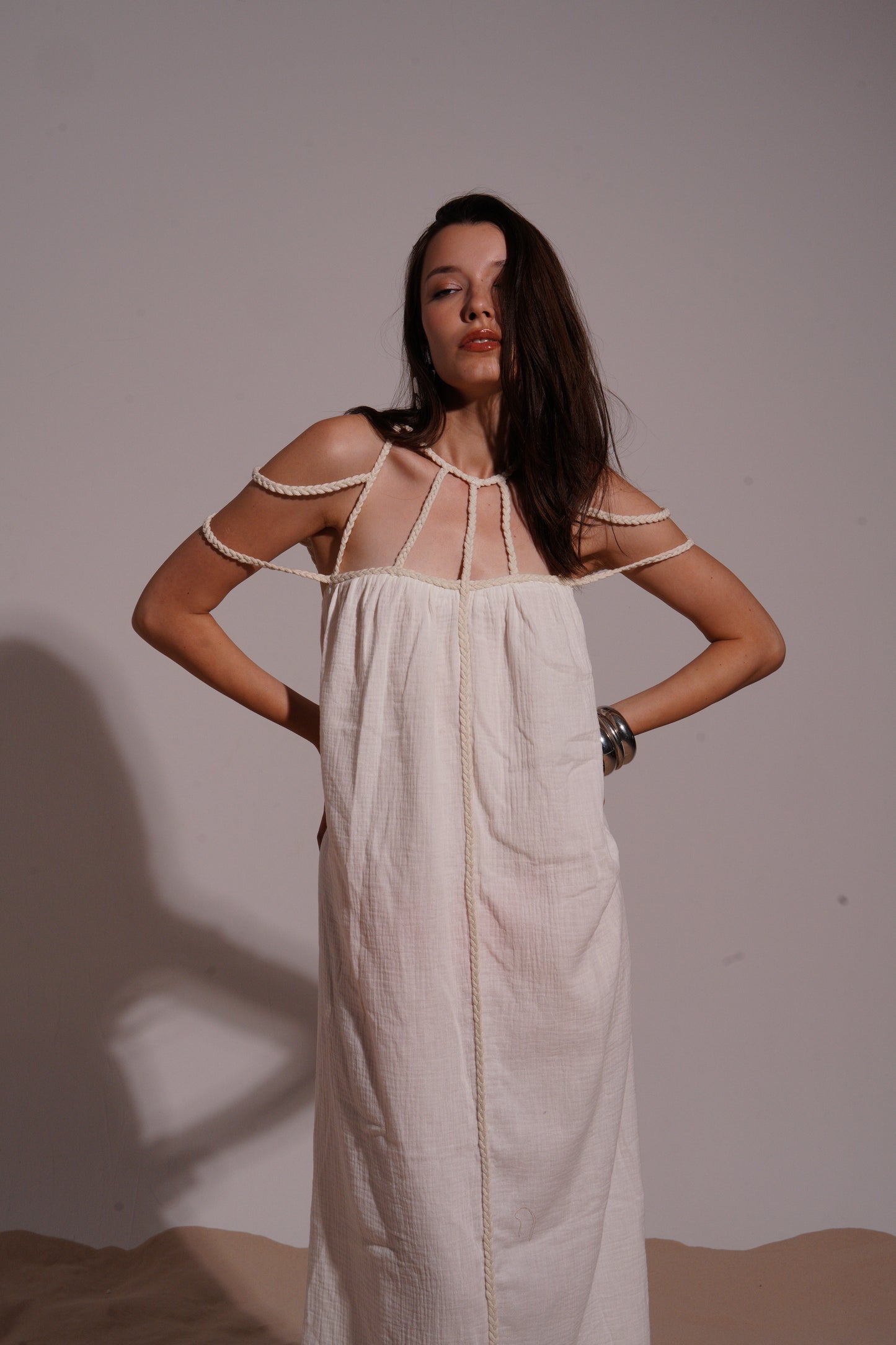 White long loose dress with necklace straps
