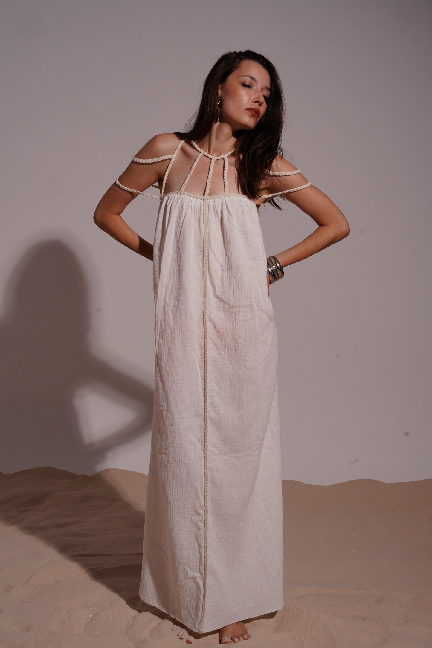 White long loose dress with necklace straps