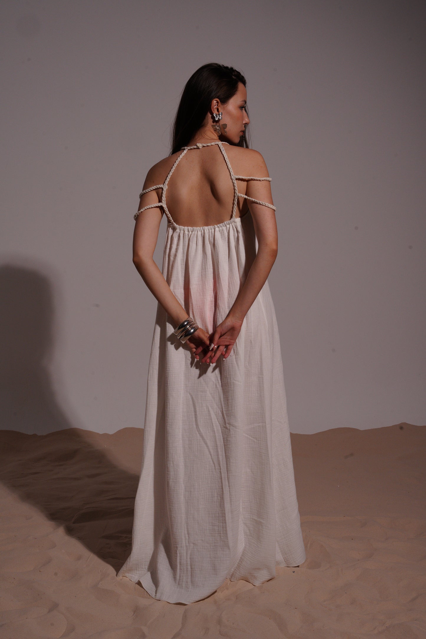 White long loose dress with necklace straps