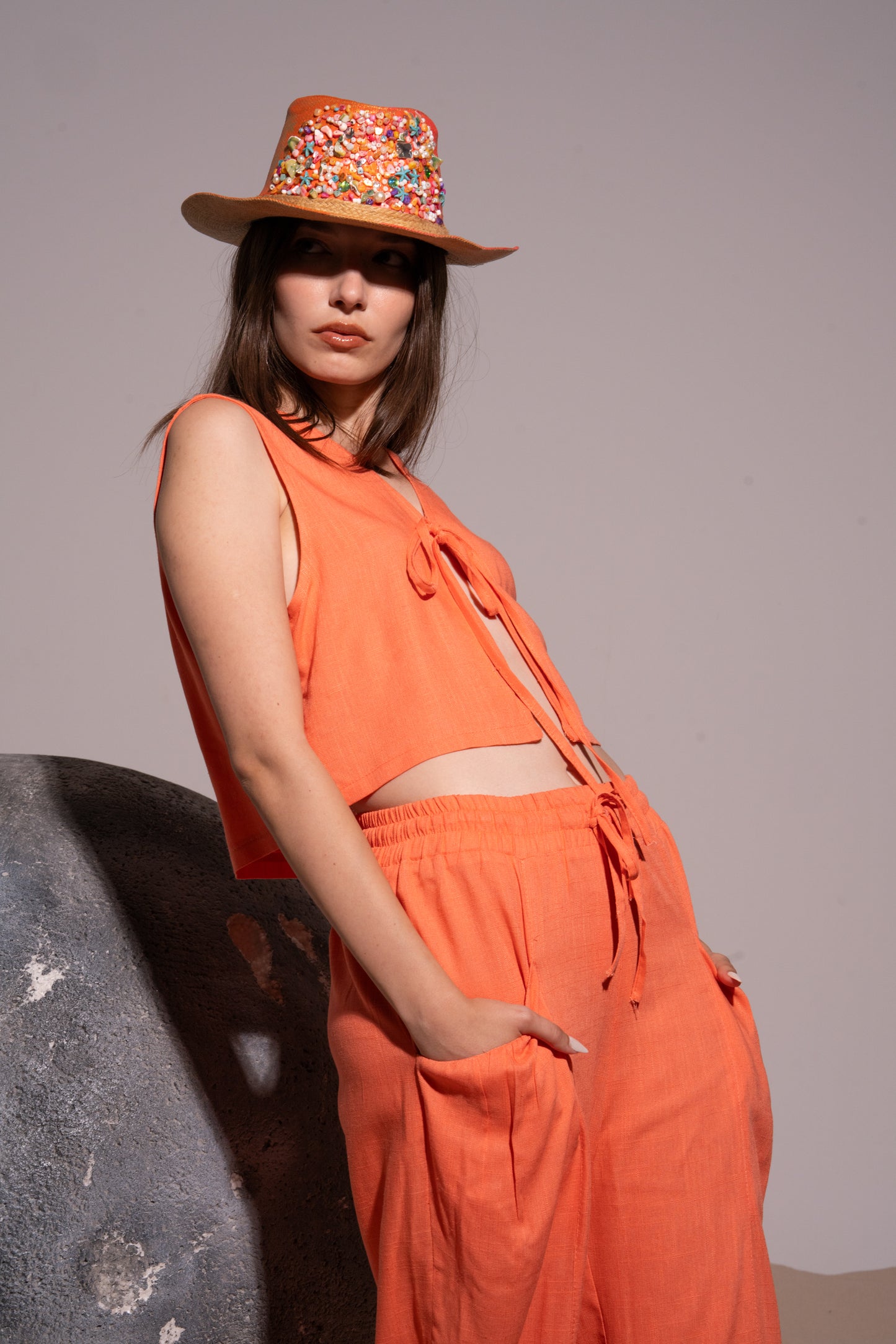 Orange linen 2 piece set