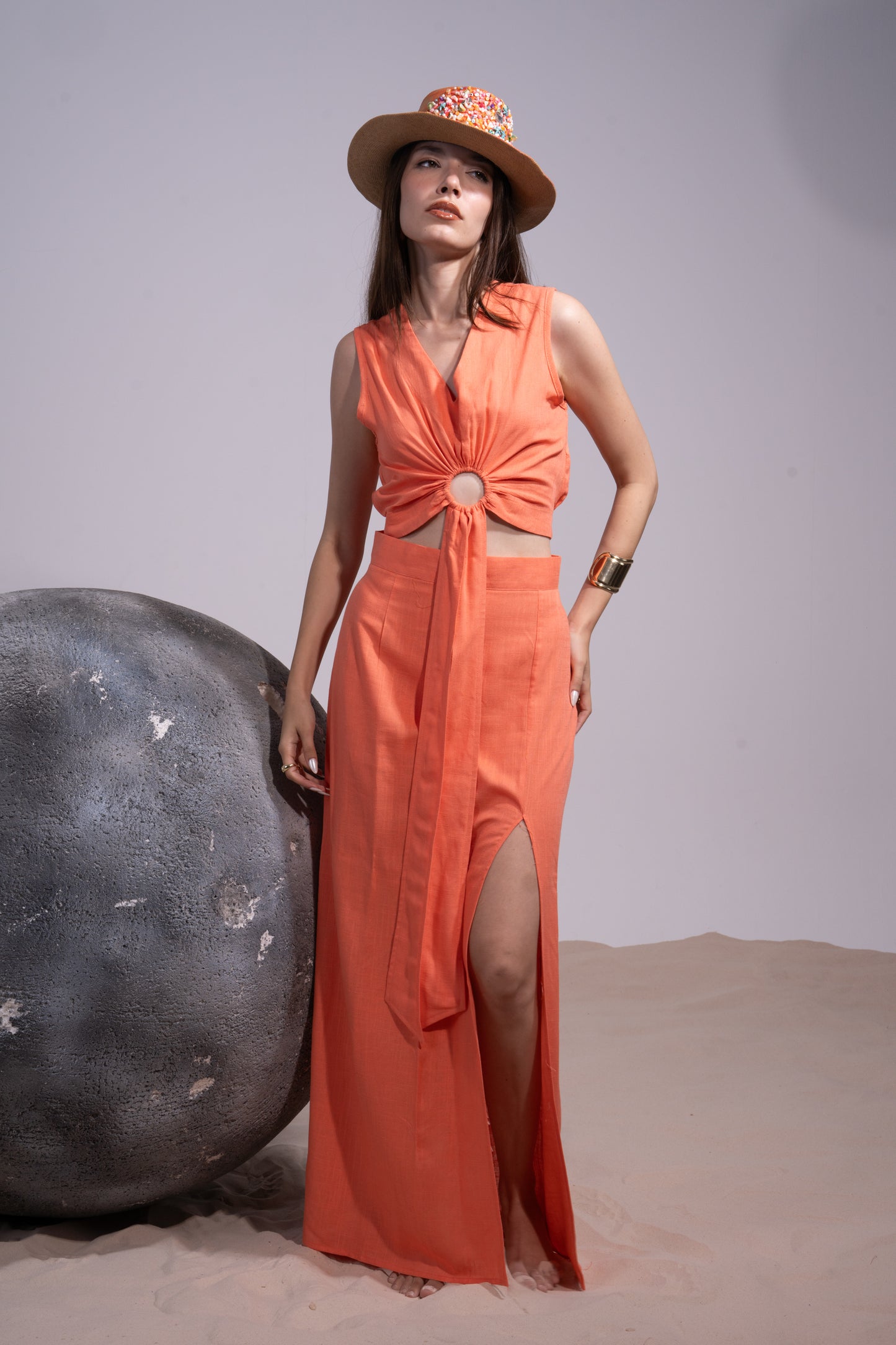Orange linen 2 piece set