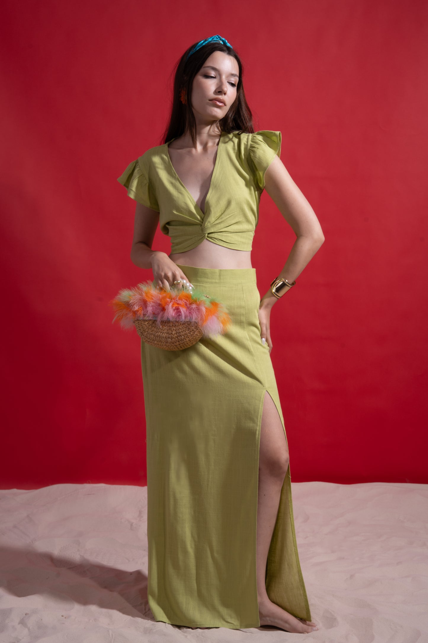 Apple green linen 2 piece set