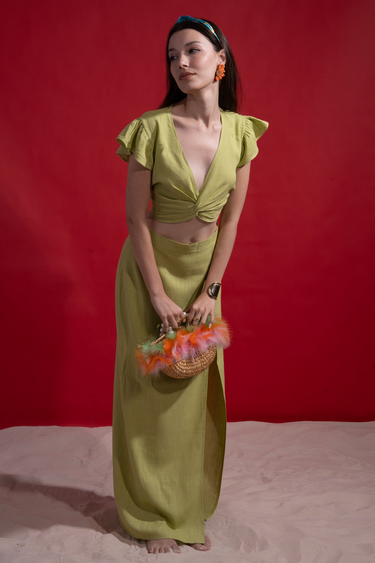 Apple green linen 2 piece set