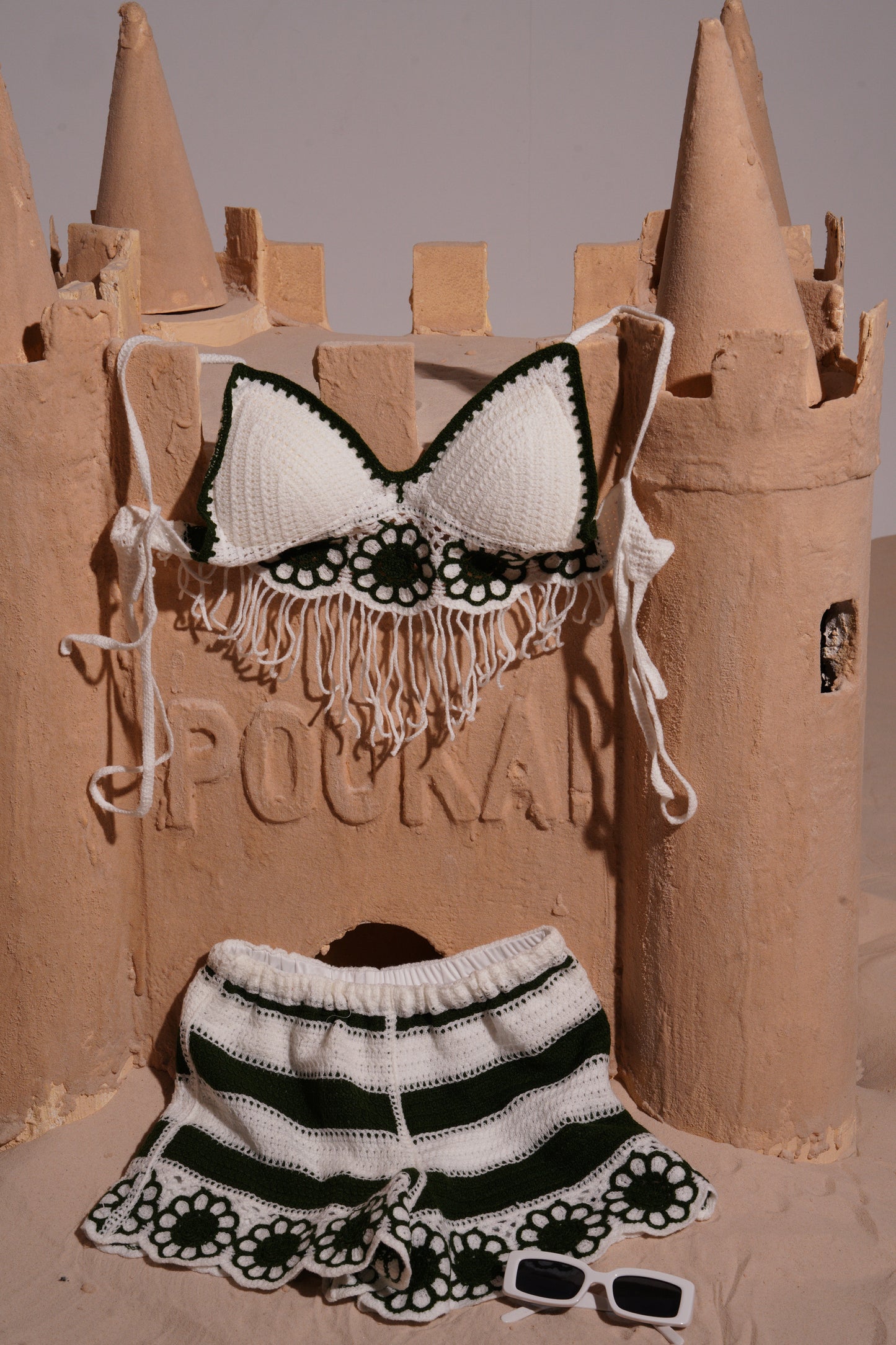 Cropped top set short green*white